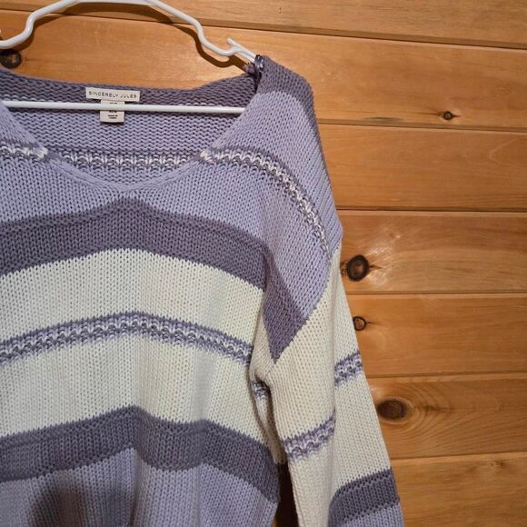 Women's Sincerely Jules Purple Lavender Stripe Knit Bell Sleeve Sweater Medium - Picture 3 of 5